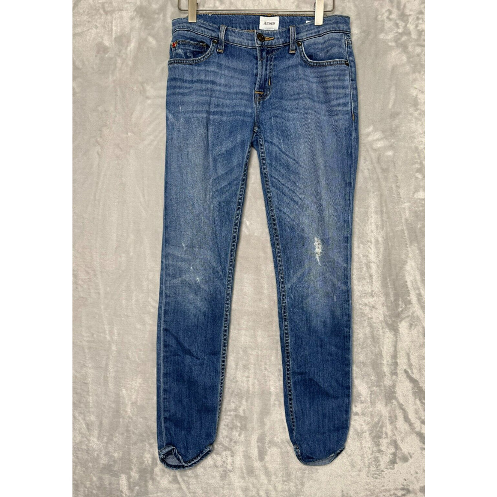 Hudson Tally Crop Skinny Jean Womens 26 Medium Blue Distressed Denim Low Rise